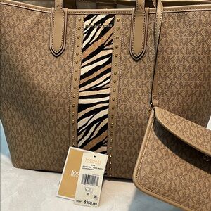 Michael Kors Tan Tote with Zebra Detail